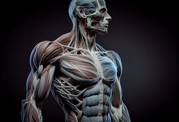 Omohyoideus Muscle anatomy for medical concept 3D rendering. Generative AI