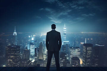 Successful business man looking over cityscape