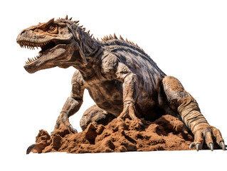 a dinosaur on a pile of dirt