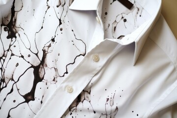 Pen and stain of black ink on white shirt. Dirty leak accident object spill. Generate AI