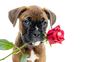 Bulldog with Red Rose Isolated on White and Png Transparent Background
