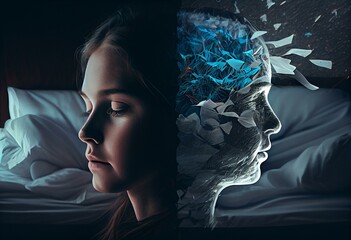 Psychology concept . Mental health, depression, sleep disorder. Generative AI