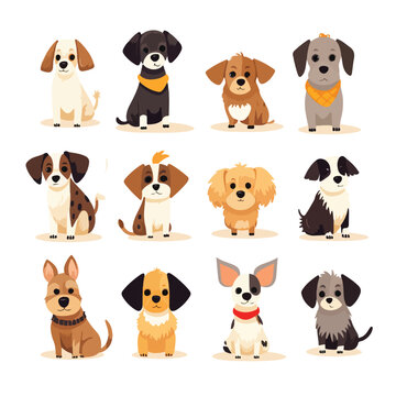 Set of cute dogs on white background. Hand