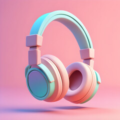 Cute 3D headphones icon in a cartoon clay style and soft pastel colors
