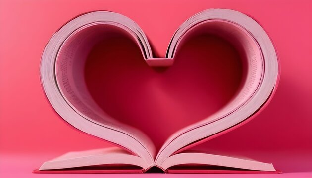 love story Books Forming Heart Shape on Pink Background. colorful hardcover books forming a heart shape, symbolizing love for reading on a vibrant red backdrop created with generative ai