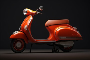 an orange scooter with a black background