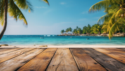 Fototapeta premium Tropical palm trees sway, waves crash, nature paradise beckons generated by AI