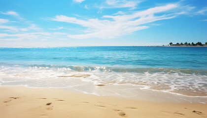 Fototapeta premium Sunset over the tranquil coastline, a tropical paradise of beauty generated by AI