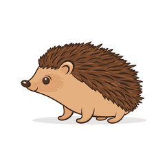 Flat Vector Cute Hedgehog. Little Hedgehog Icon. Adorable Walking Hedgehog Cartoon Character Isolated on White Background, Side View