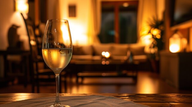 Romantic atmosphere with a glass of wine, generative ai