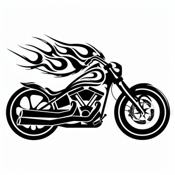 Motorcycle / Chopper Tribal Vector Monochrome Silhouette Illustration Isolated on White Background - Tattoo - Clipart - Logo - Graphic Design Element


