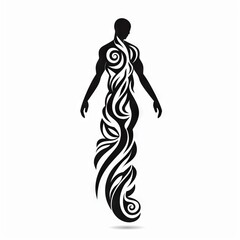 Divine Person Tribal Vector Monochrome Silhouette Illustration Isolated on White Background - Tattoo - Clipart - Logo - Graphic Design Element

