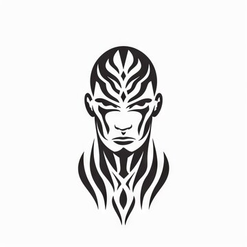 Bold Man Tribal Vector Monochrome Silhouette Illustration Isolated on White Background - Tattoo - Clipart - Logo - Graphic Design Element

