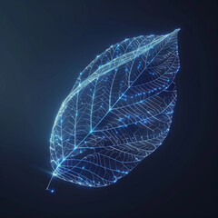 Unique portrayal of the intersection between nature and technology showcasing a leaf reinvented with futuristic wireframe artistry in 3D rendering