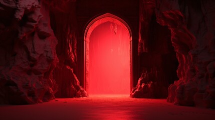a red light shining through a doorway