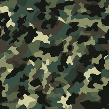 Seamless camouflage pattern in shades of green. Khaki colors. Camo print for textile design. Concept of military, army uniform, hunting gear, woodland environment, survival, stealth, nature blending