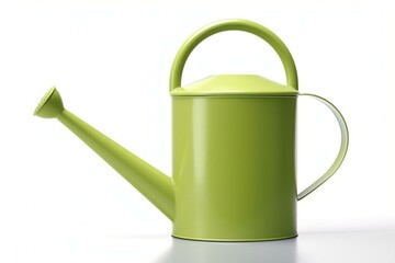 Green watering can, 3D render on white background, viewed from the back. Generative AI