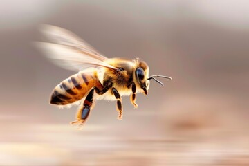 photo of a real a speeding, focus bee, motion blur background. Generative AI.