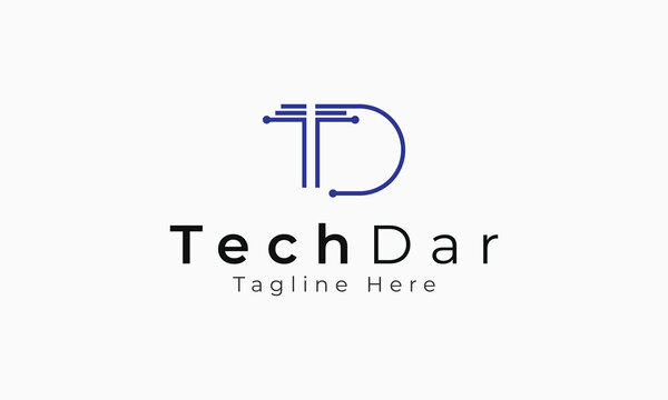  Initials TD Monogram Logo Design Named TechDar for Technology Business. Vector Lettermark Logo Design with Letters T and D. 