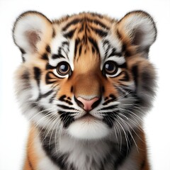 Obraz premium Portrait of a tiger facing the front of the camera, growling, direct eye contact, animal world, surrealism, sharp contrast, 8k photorealism. Generative AI