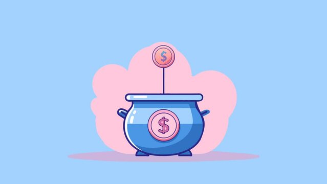 Dollar growth icon with pot flat footage video animation for savings and income concept