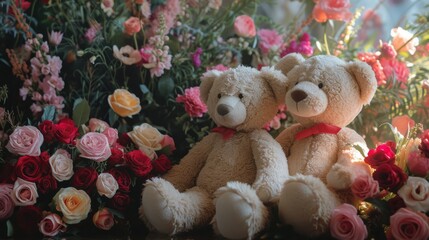 floral arrangements, with giant stuffed animals, generative ai
