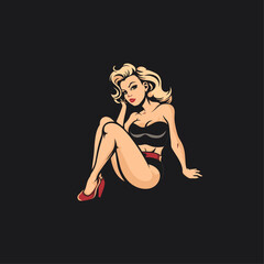 Pinup retro woman logo flat vector design