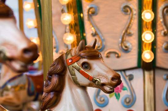 Close-up of a horse from a carousel at an amusement park in Sri Lanka