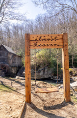 Glade Creek Grist Mill and Waterfall in West Virgina During a Sunny Spring Day