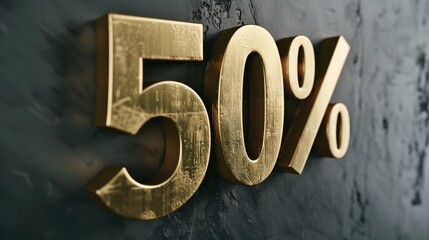 50% discount on promotional sales. A number with a percent sign is written in gold letters on a dark gray background