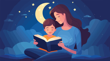 Mom read story 2D vector isolated illustration