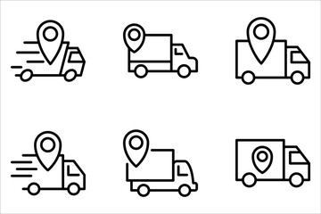 Delivery truck icon set. Courier location sign. Order delivery symbol on white background