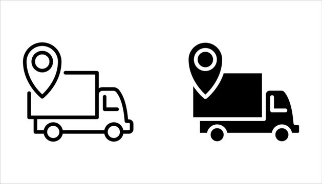 Delivery truck icon set. Courier location sign. Order delivery symbol on white background