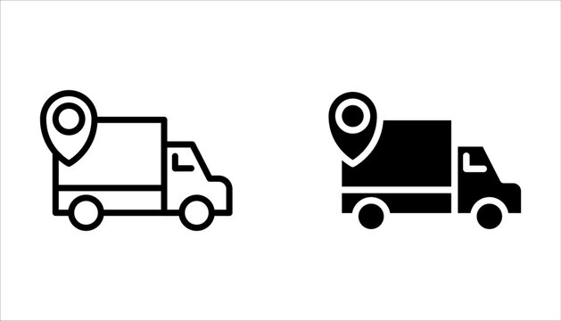 Delivery truck icon set. Courier location sign. Order delivery symbol on white background