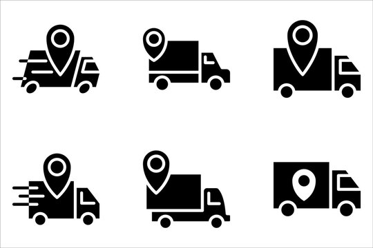 Delivery truck icon set. Courier location sign. Order delivery symbol on white background
