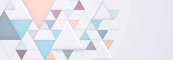 Abstract background with large and small colored triangular shapes on white