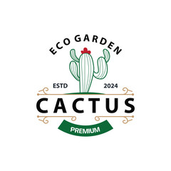 Cactus logo vector desert green plant design elegant style symbol Icon Illustration