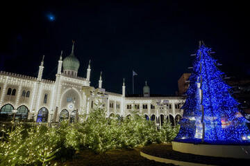 Christmas amusement park. Scenery of the Decorated Taj Mahal.
