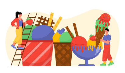 Obraz premium People with ice cream vector concept