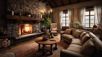 Fototapeta na wymiar cozy farm house living room