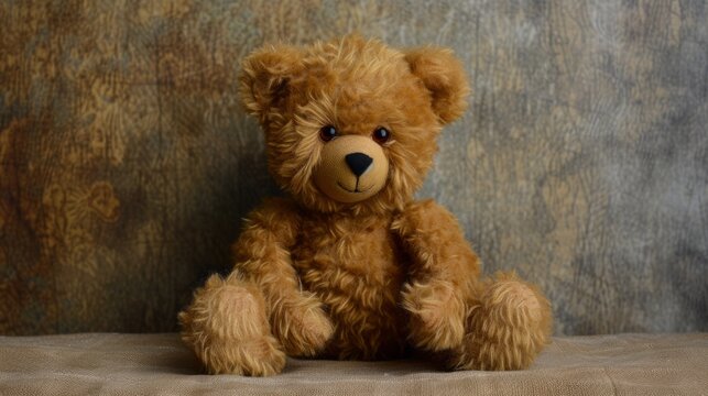 tender teddy bear, leaning against a solid wall. generative ai