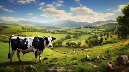 Fototapeta na wymiar farm cow and sheep