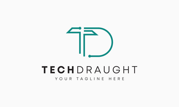Initials TD Monogram Logo Design Named TechDraught for Technology Business. Vector Lettermark Logo Design with Letters T and D.