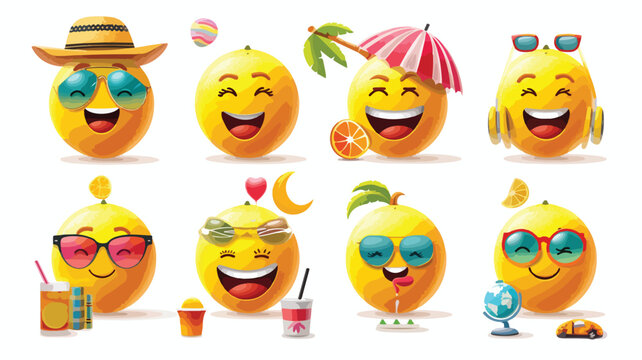 Summer Smileys Vector Set with Facial Expressions