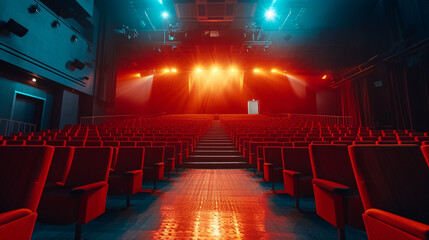 cinema auditorium with red chairs - Powered by Adobe