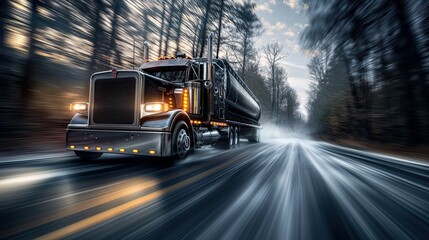 Truck Transportation logistics drive this commercial blue semi-truck across a dramatic landscape, showcasing efficient freight, highway transport, and expert truck transportation logistics