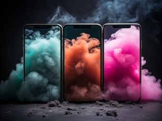 set of smartphones with smoky background.  