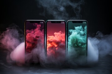 set of smartphones with smoky background.  