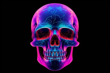 Skull artwork with neon colors, perfect for Halloween. Generative AI