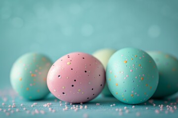 Obraz premium Colorful easter eggs on turquoise background